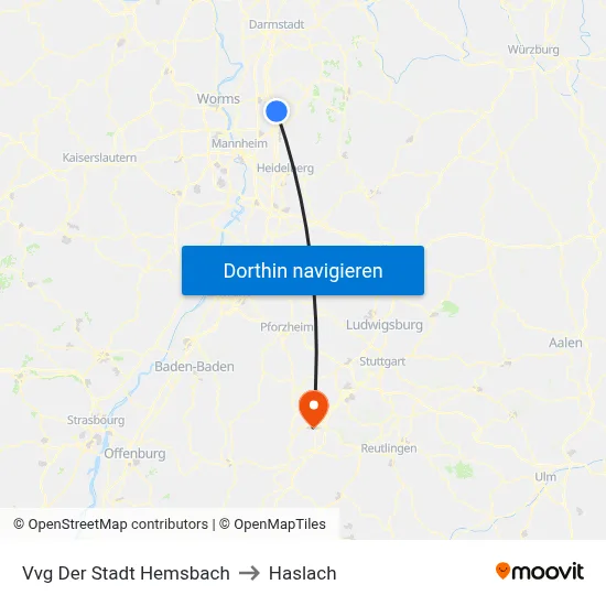 Vvg Der Stadt Hemsbach to Haslach map