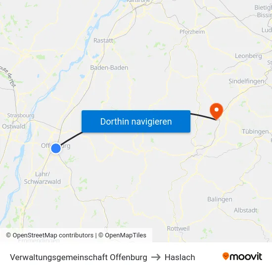 Verwaltungsgemeinschaft Offenburg to Haslach map