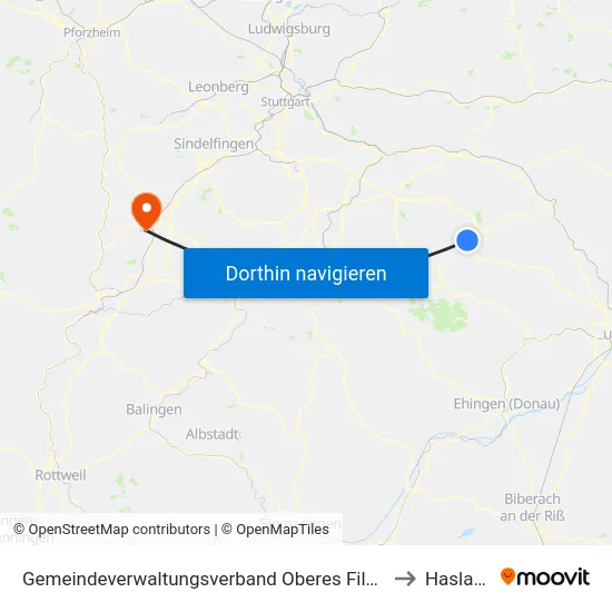 Gemeindeverwaltungsverband Oberes Filstal to Haslach map