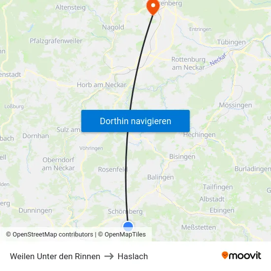 Weilen Unter den Rinnen to Haslach map