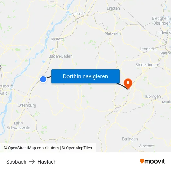 Sasbach to Haslach map