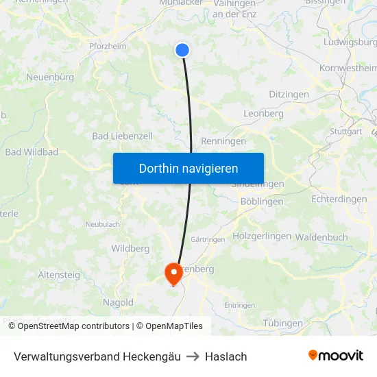 Verwaltungsverband Heckengäu to Haslach map
