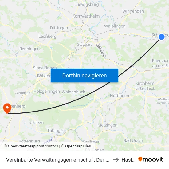 Vereinbarte Verwaltungsgemeinschaft Der Stadt Schorndorf to Haslach map