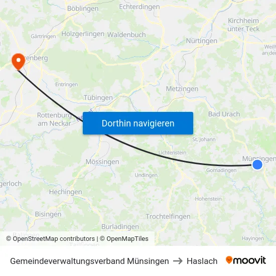 Gemeindeverwaltungsverband Münsingen to Haslach map