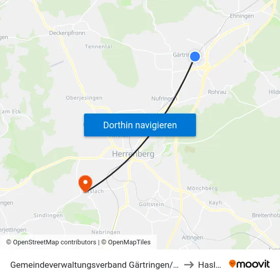 Gemeindeverwaltungsverband Gärtringen/Ehningen to Haslach map