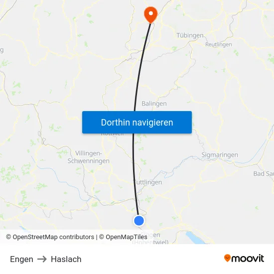 Engen to Haslach map