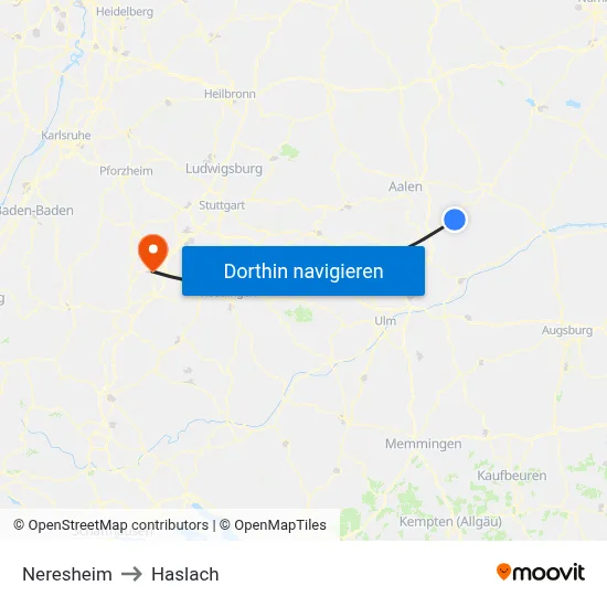 Neresheim to Haslach map
