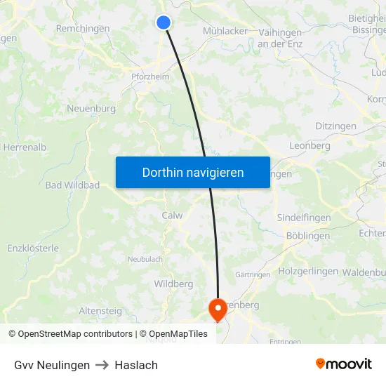 Gvv Neulingen to Haslach map