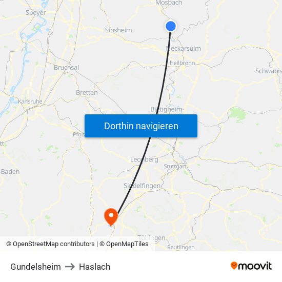 Gundelsheim to Haslach map