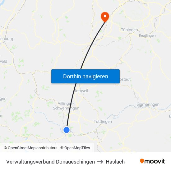Verwaltungsverband Donaueschingen to Haslach map
