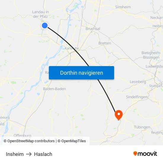 Insheim to Haslach map