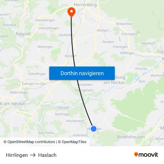 Hirrlingen to Haslach map