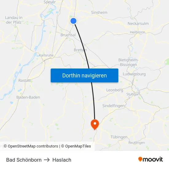 Bad Schönborn to Haslach map