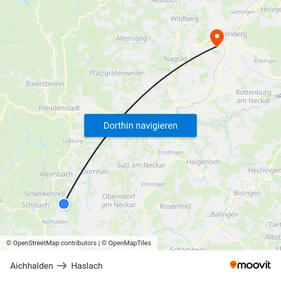 Aichhalden to Haslach map