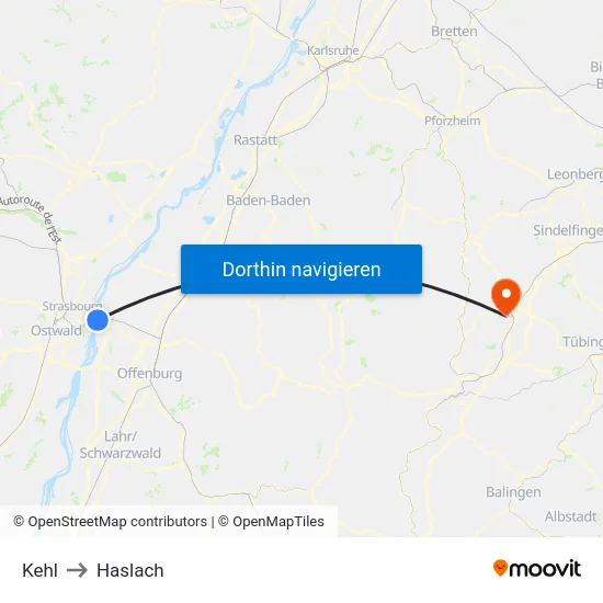 Kehl to Haslach map