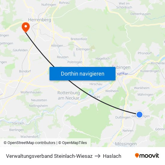 Verwaltungsverband Steinlach-Wiesaz to Haslach map