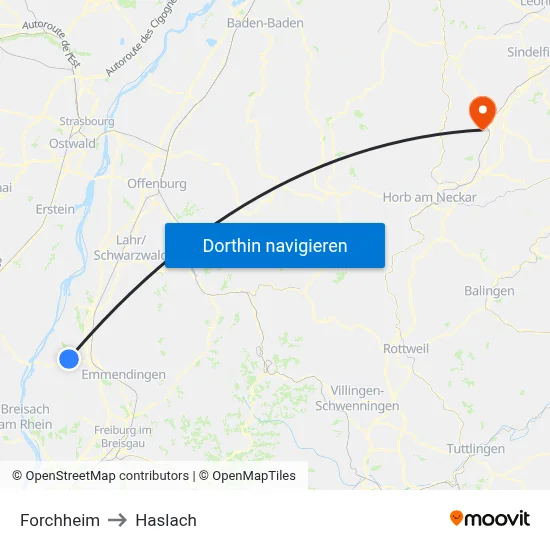 Forchheim to Haslach map