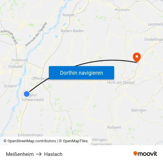 Meißenheim to Haslach map