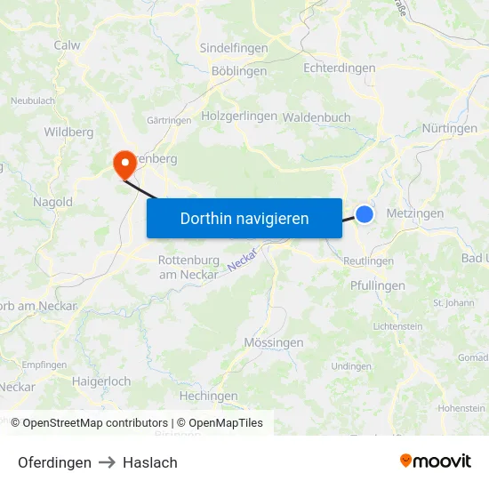 Oferdingen to Haslach map