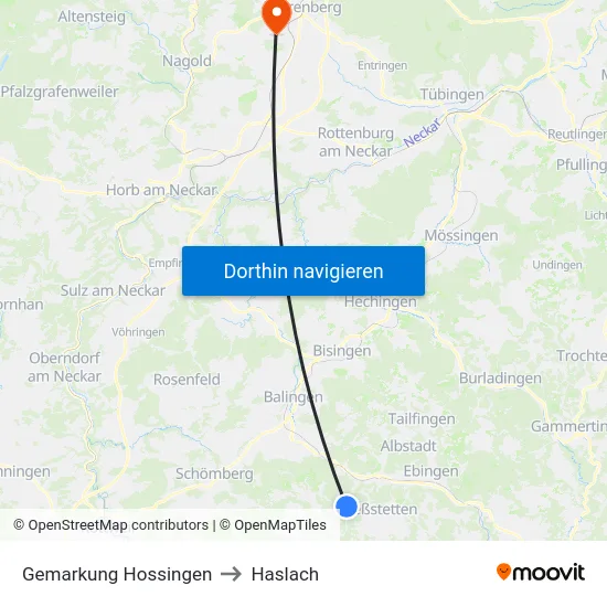 Gemarkung Hossingen to Haslach map