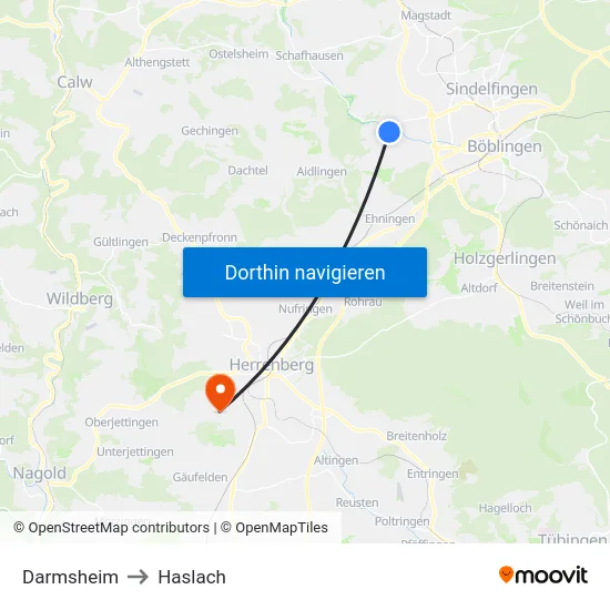 Darmsheim to Haslach map