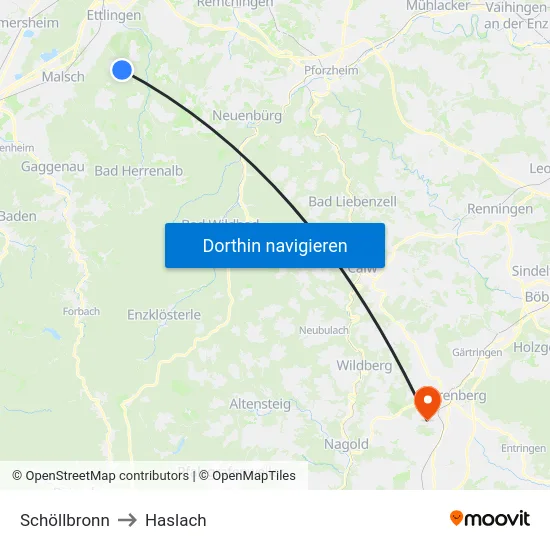 Schöllbronn to Haslach map