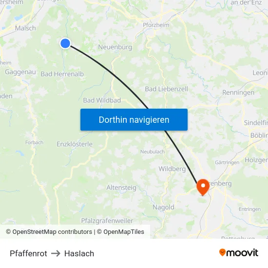 Pfaffenrot to Haslach map