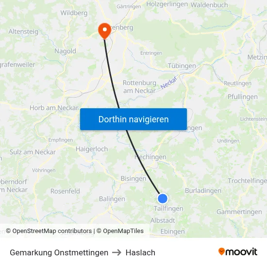 Gemarkung Onstmettingen to Haslach map