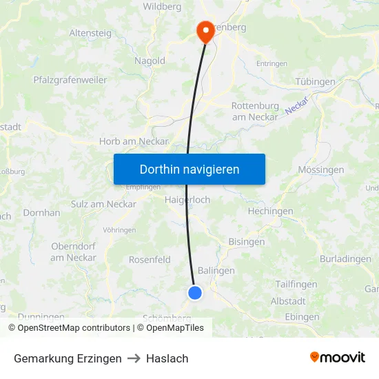 Gemarkung Erzingen to Haslach map