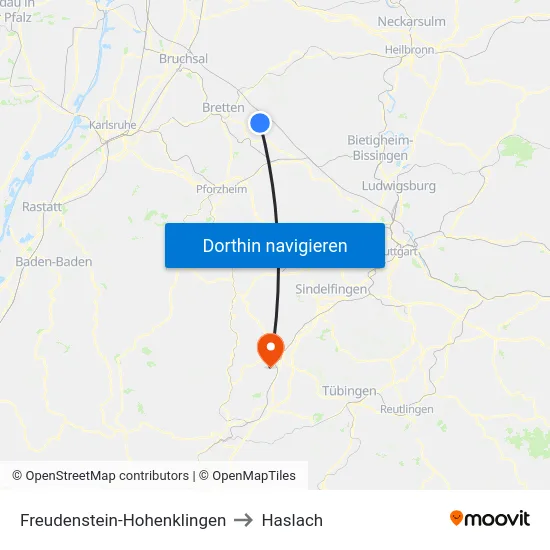 Freudenstein-Hohenklingen to Haslach map
