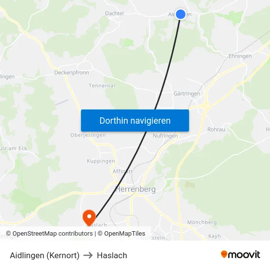 Aidlingen (Kernort) to Haslach map