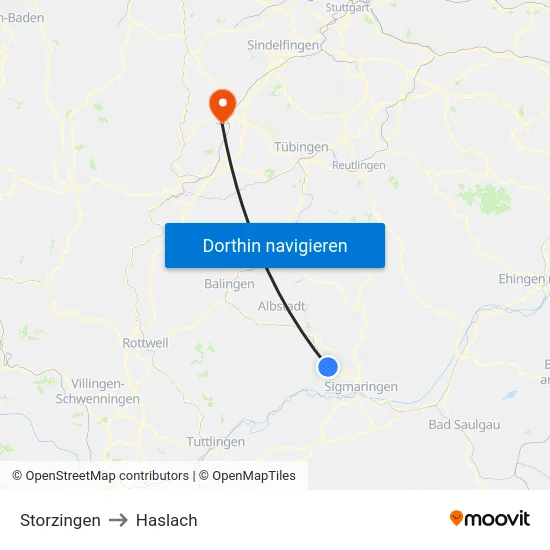 Storzingen to Haslach map