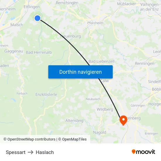Spessart to Haslach map