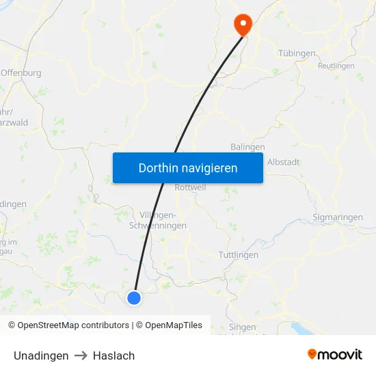 Unadingen to Haslach map