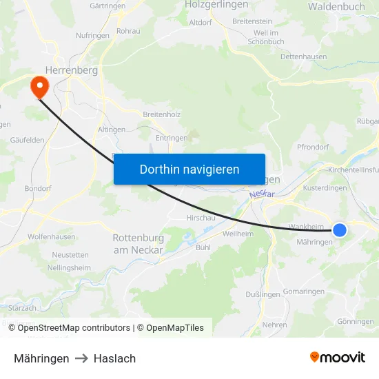 Mähringen to Haslach map