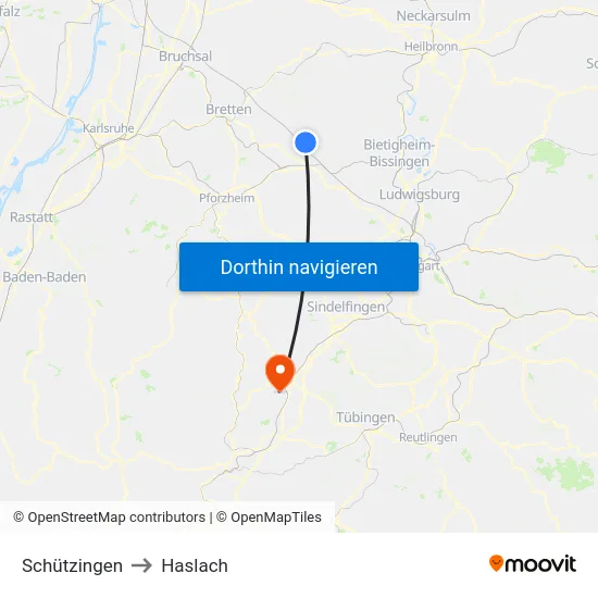 Schützingen to Haslach map