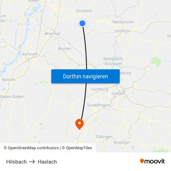 Hilsbach to Haslach map
