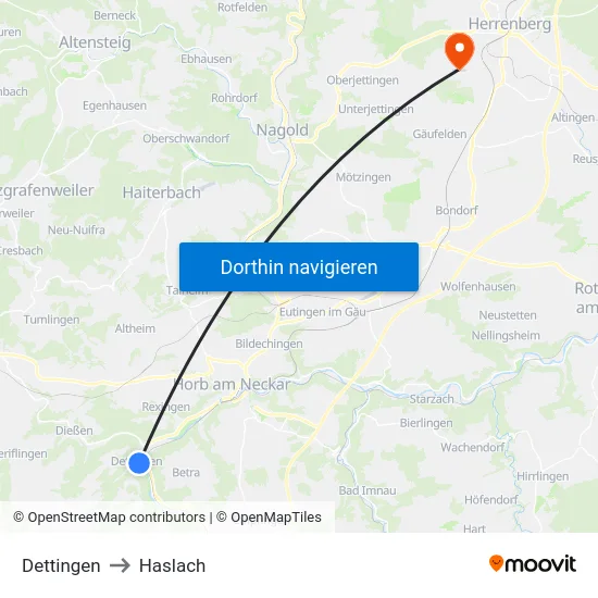 Dettingen to Haslach map