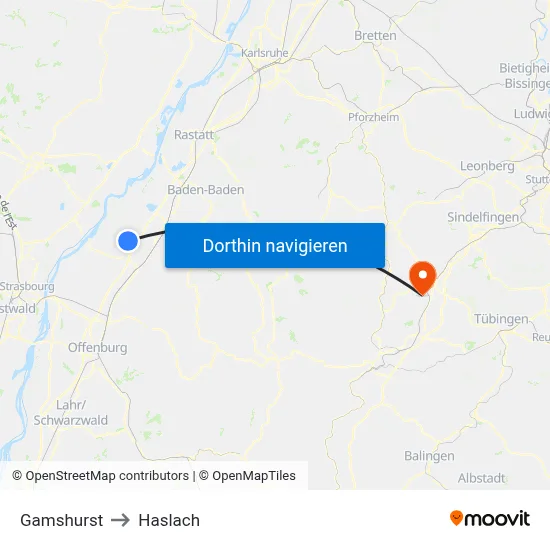 Gamshurst to Haslach map