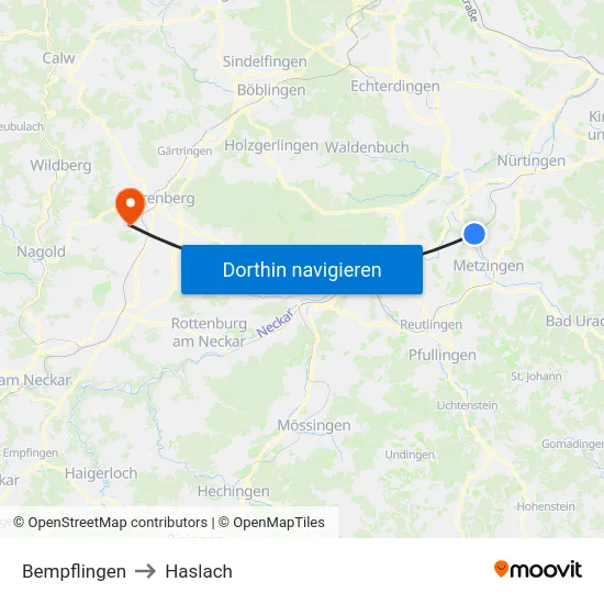 Bempflingen to Haslach map