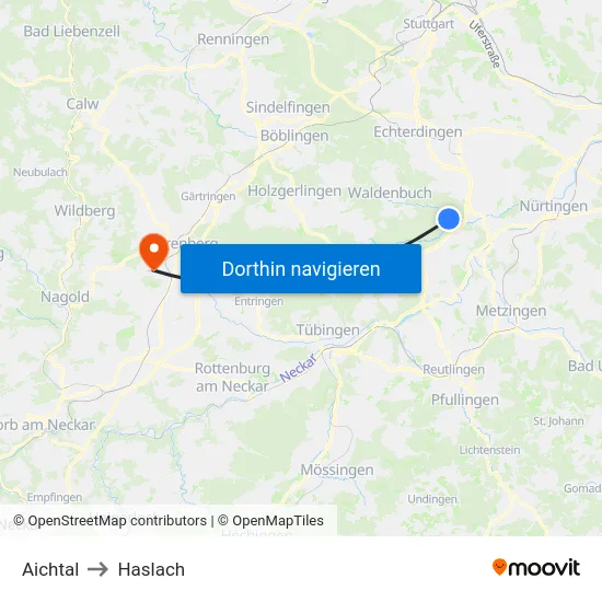 Aichtal to Haslach map