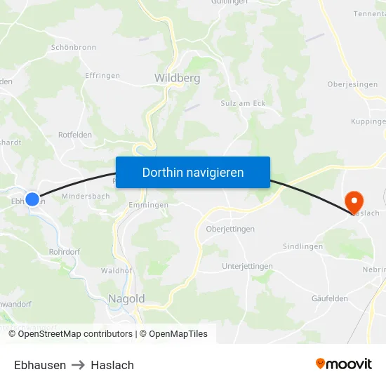 Ebhausen to Haslach map