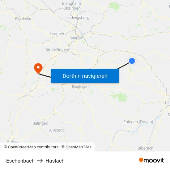 Eschenbach to Haslach map