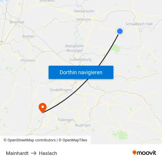 Mainhardt to Haslach map