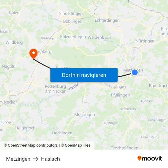 Metzingen to Haslach map