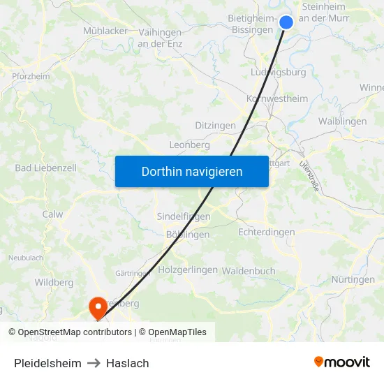 Pleidelsheim to Haslach map