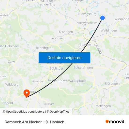 Remseck Am Neckar to Haslach map