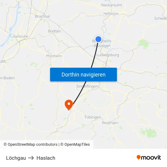 Löchgau to Haslach map