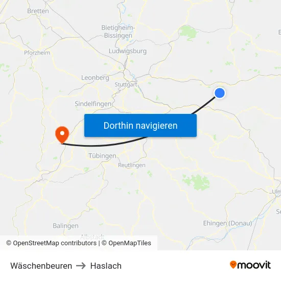 Wäschenbeuren to Haslach map
