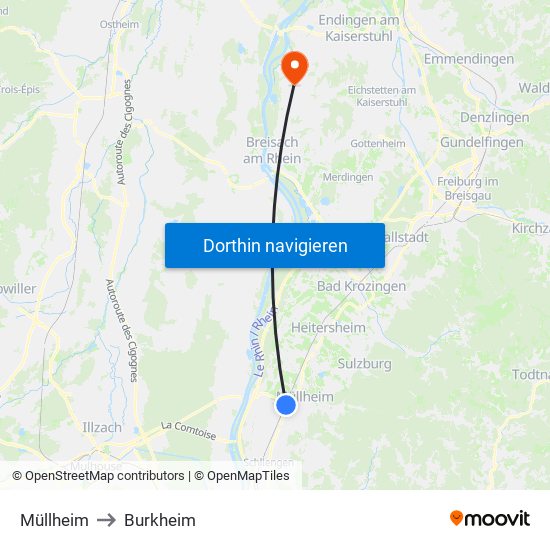 Müllheim to Burkheim map